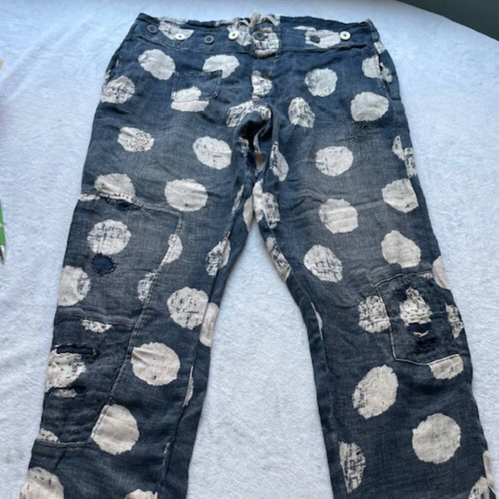 Magnolia Pearl Navy Blue Linen Polka Dot Button-Front Pants - Picture 11 of 15